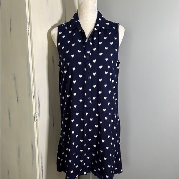 Beach Lunch Lounge Navy and White drop waist Sleeveless Dress with Heart Pattern - Picture 1 of 5